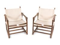 A Pair of Rattan and Leather Chairs