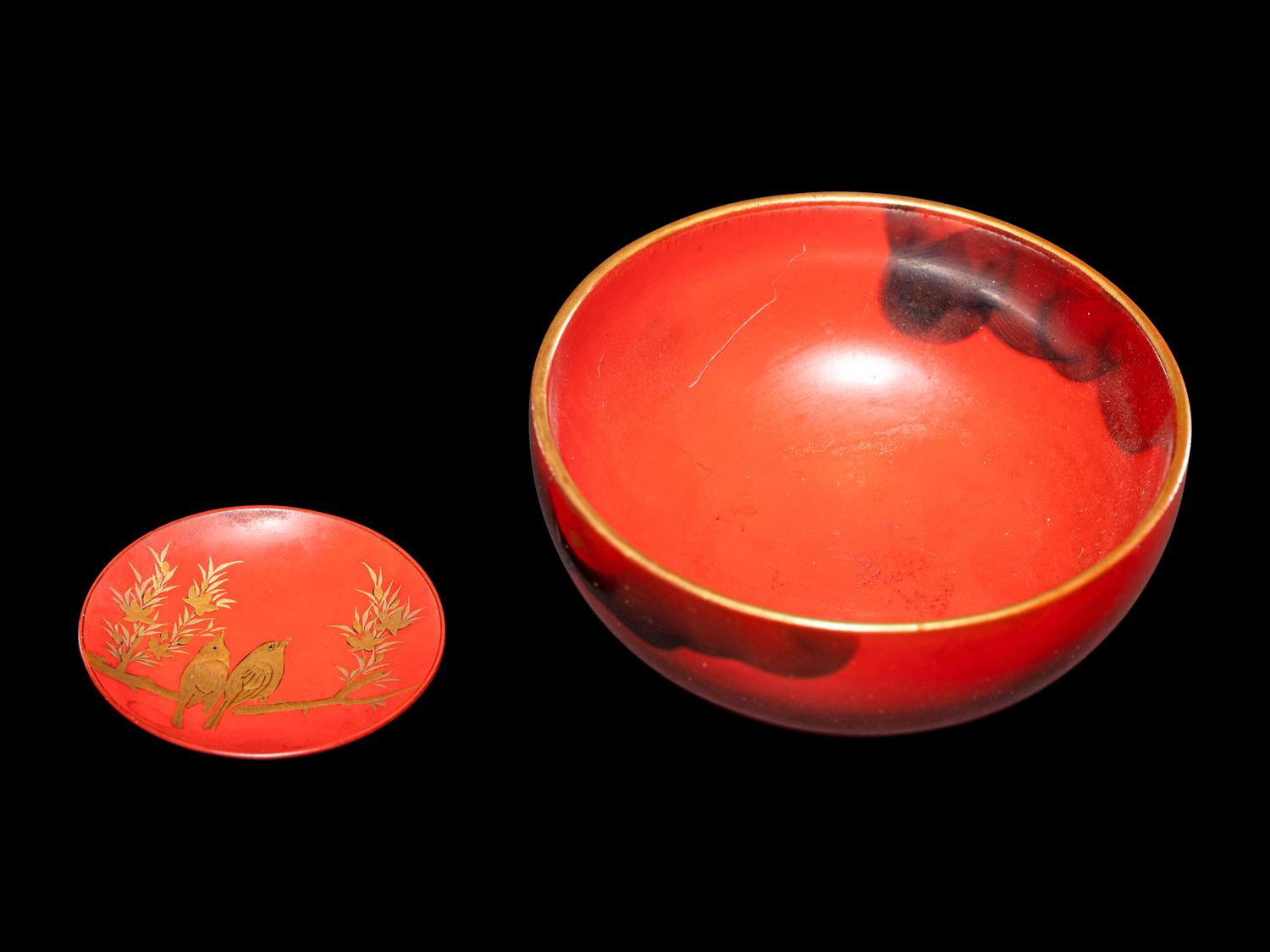 Eight Japanese Gilt Decorated Red Lacquered Wares