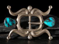Sandcast Coin Silver and Bisbee Turquoise Belt Buckle