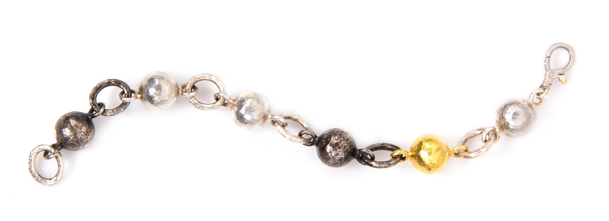 A Sterling Silver, Blackened Silver and 24 Karat Yellow Gold 'Balloon' Bracelet, Gurhan, 23.90 dwts.