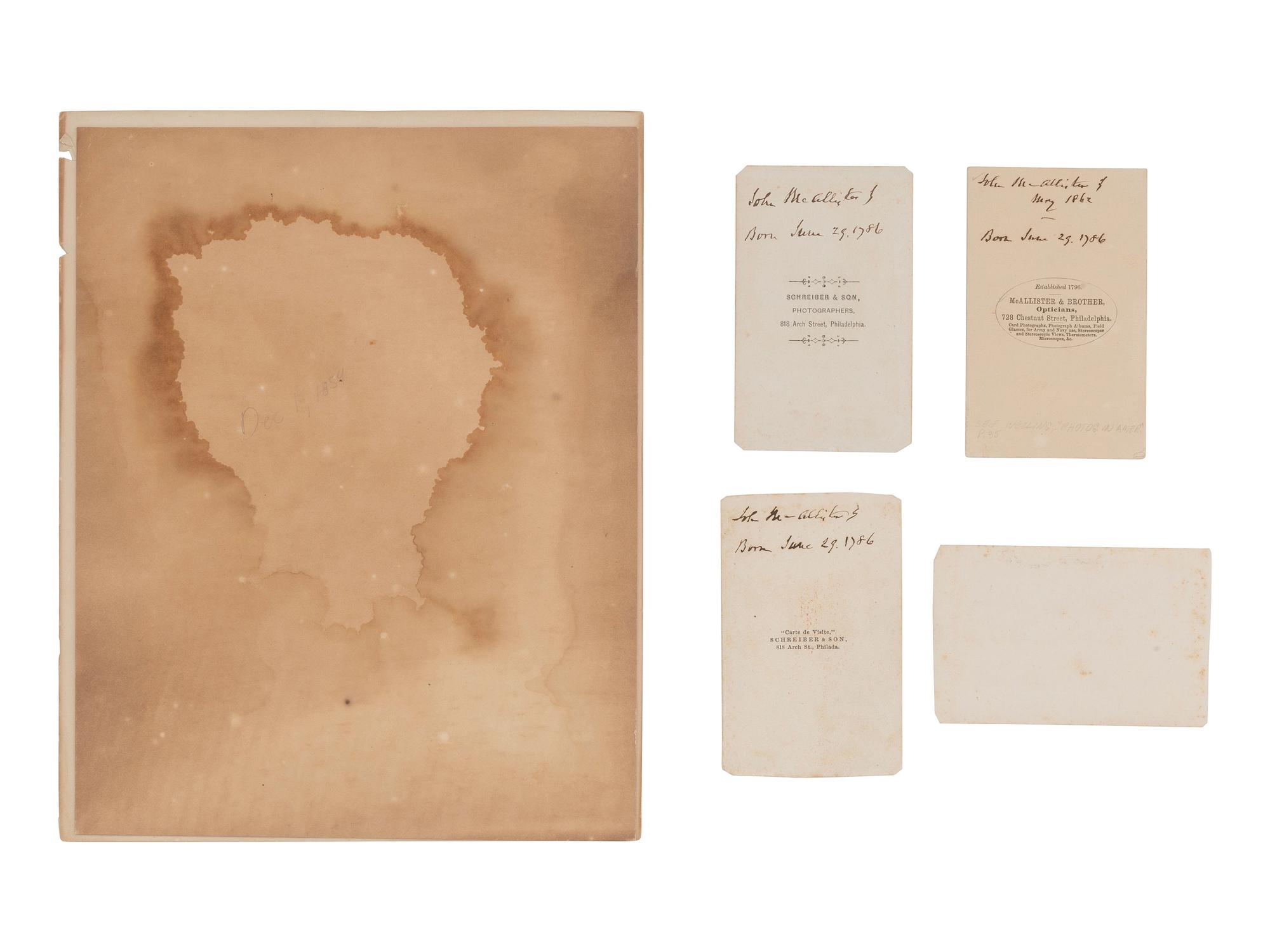 [EARLY PHOTOGRAPHY]. Group of photographs related to MCALLISTER & BRO. OPTICIANS, Philadelphia, PA.