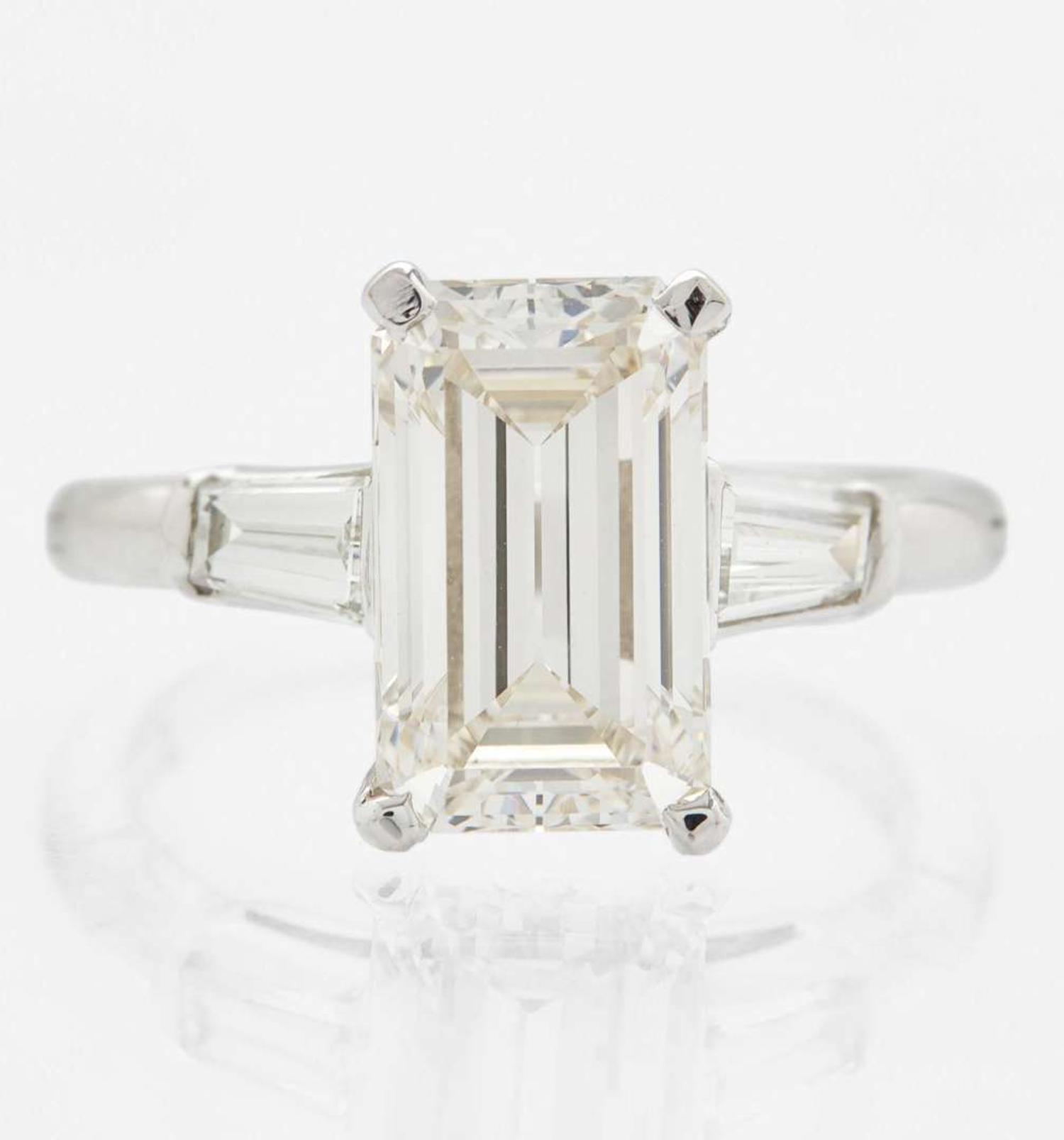 A Platinum and Diamond Ring 3.91 Emerald cut Diamond, GIA Certified