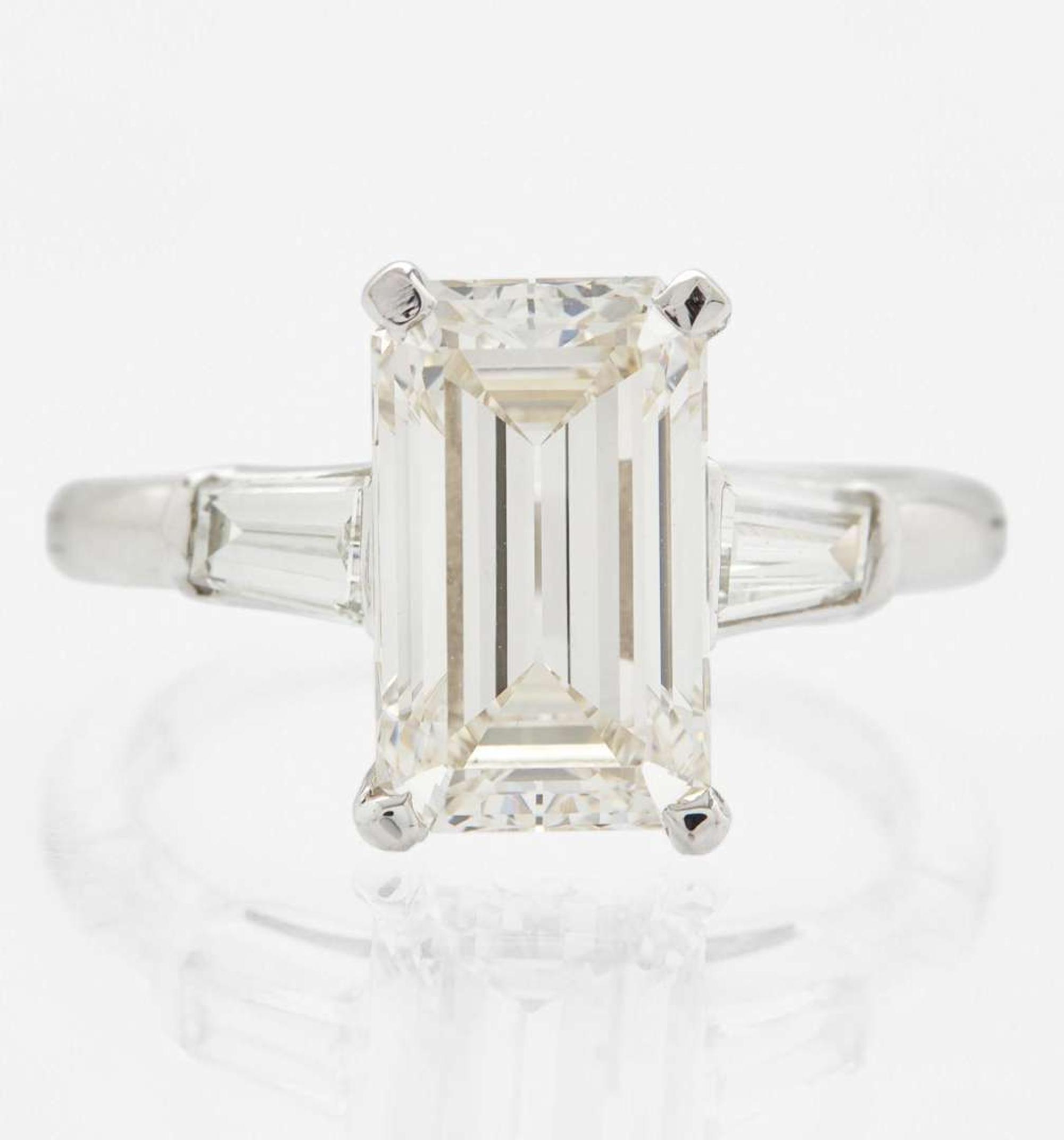 A Platinum and Diamond Ring 3.91 Emerald cut Diamond, GIA Certified