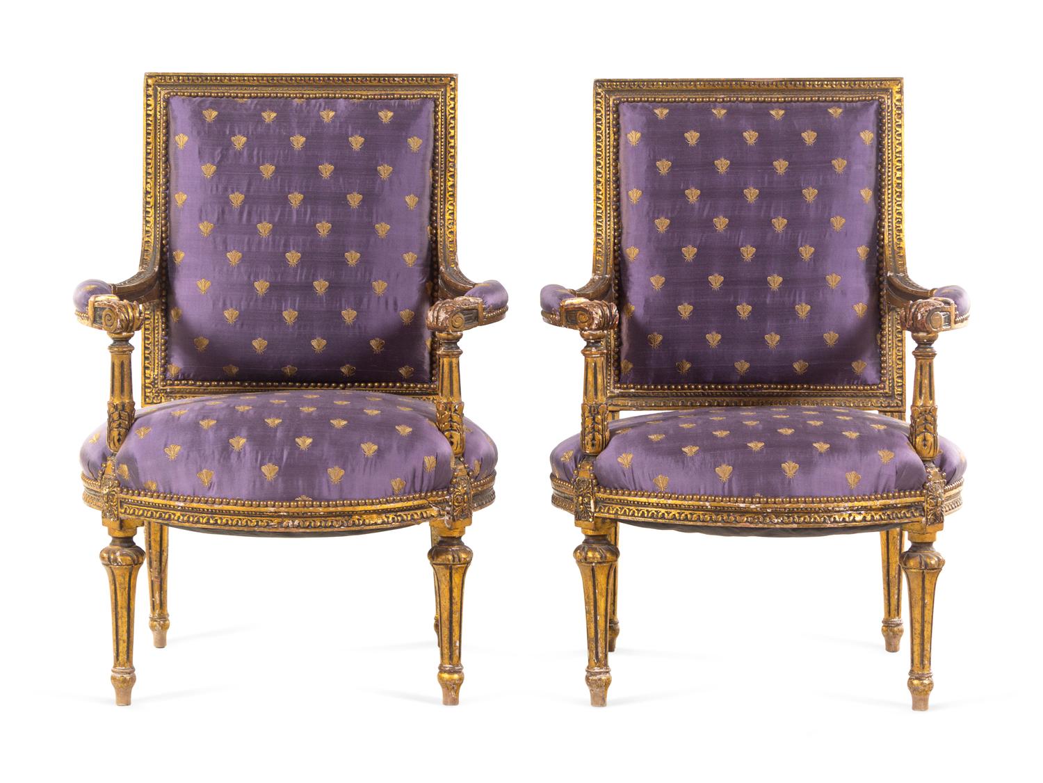 A Pair of Louis XVI Style Giltwood Fauteuils