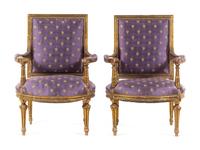 A Pair of Louis XVI Style Giltwood Fauteuils