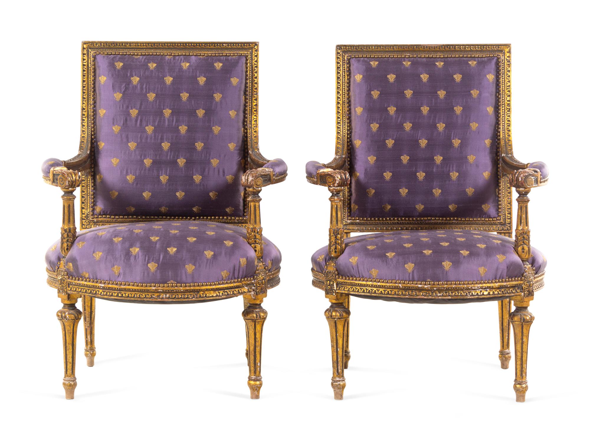 A Pair of Louis XVI Style Giltwood Fauteuils