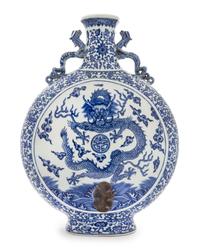 A Blue and White Porcelain Moon Flask Height 22 inches.