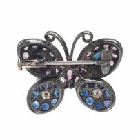 Sapphire, Diamond, and Blackened Gold Butterfly Brooch