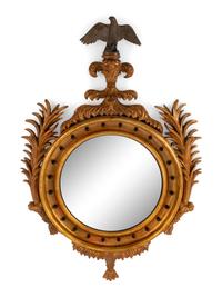 A Large Regency Style Giltwood Convex Mirror