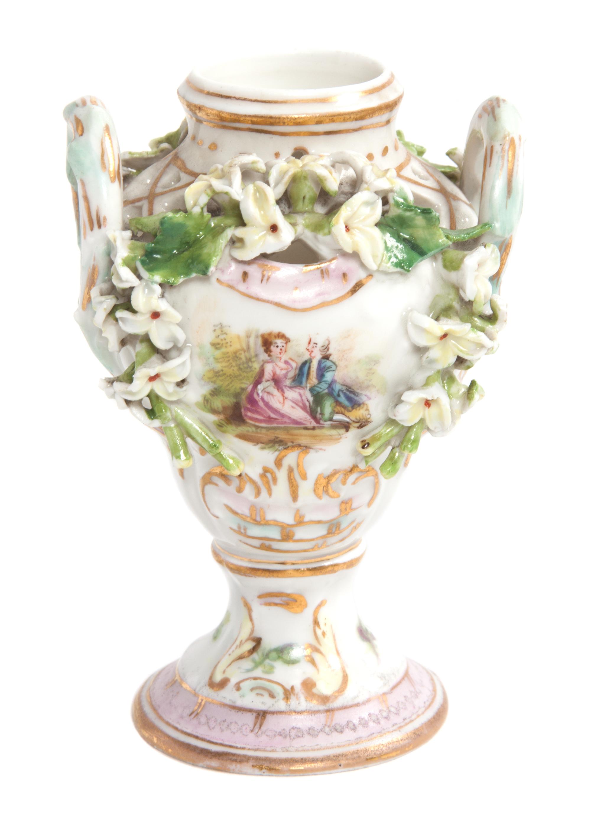 A Porcelain Potpourri Vase Height 4 inches. — CARL THIEME (1888-1901)