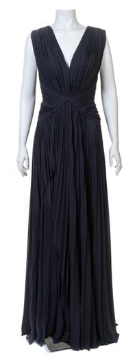 A J. Mendel Navy Jersey Starburst Sleeveless Pleated Gown, Size 6.