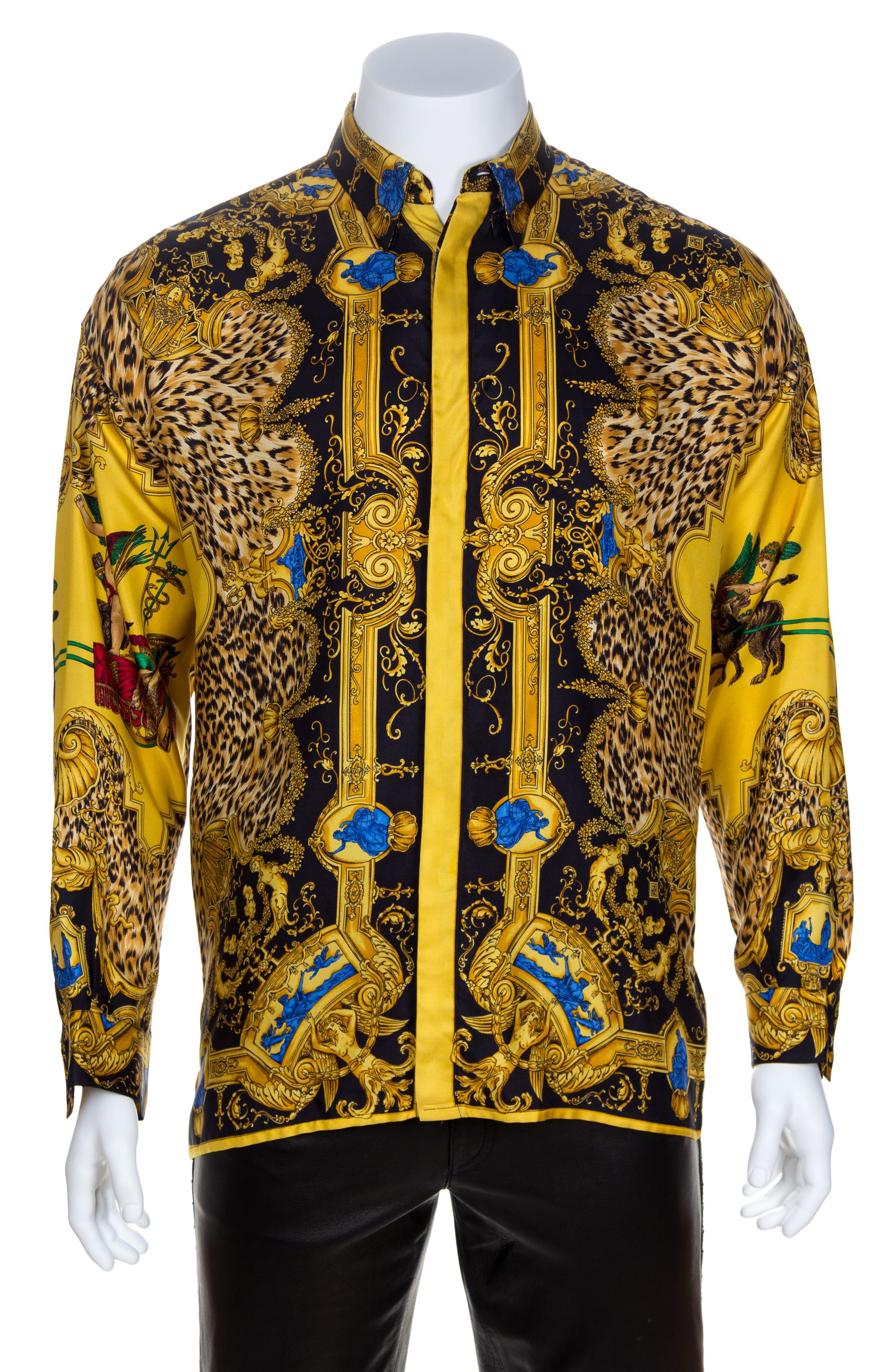 A Gianni Versace Silk Atelier Print Shirt, Size 50.