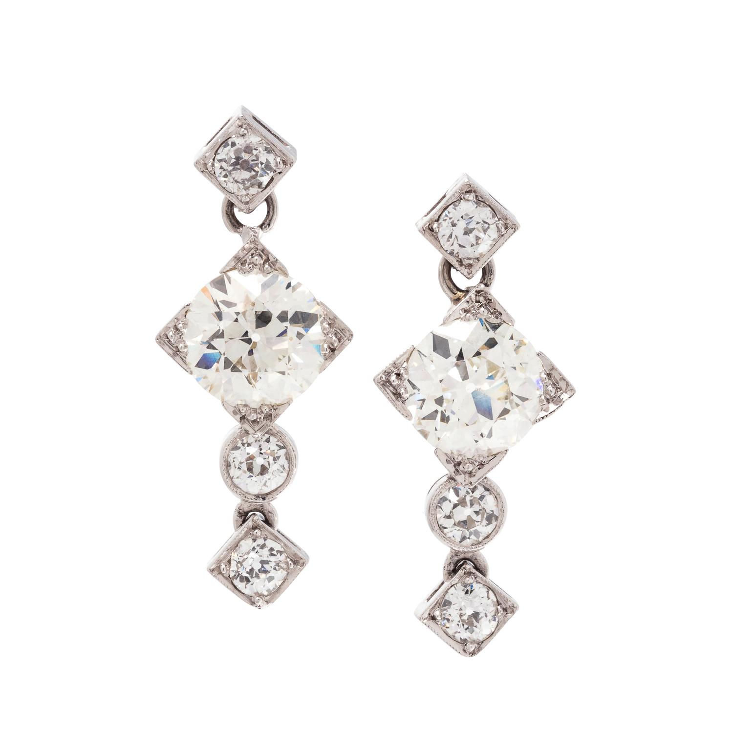 ANTIQUE, DIAMOND EARRINGS
