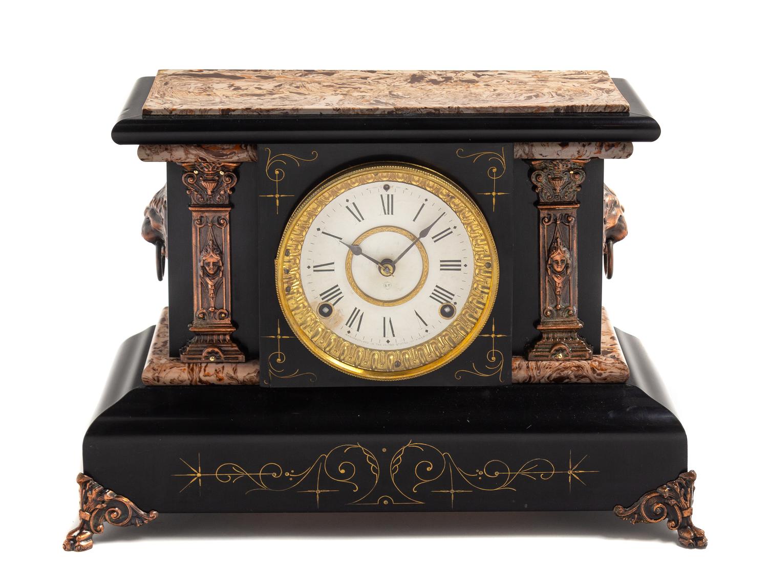 A French Slate and Marble Mantel Clock — LATE 19TH CENTURY
