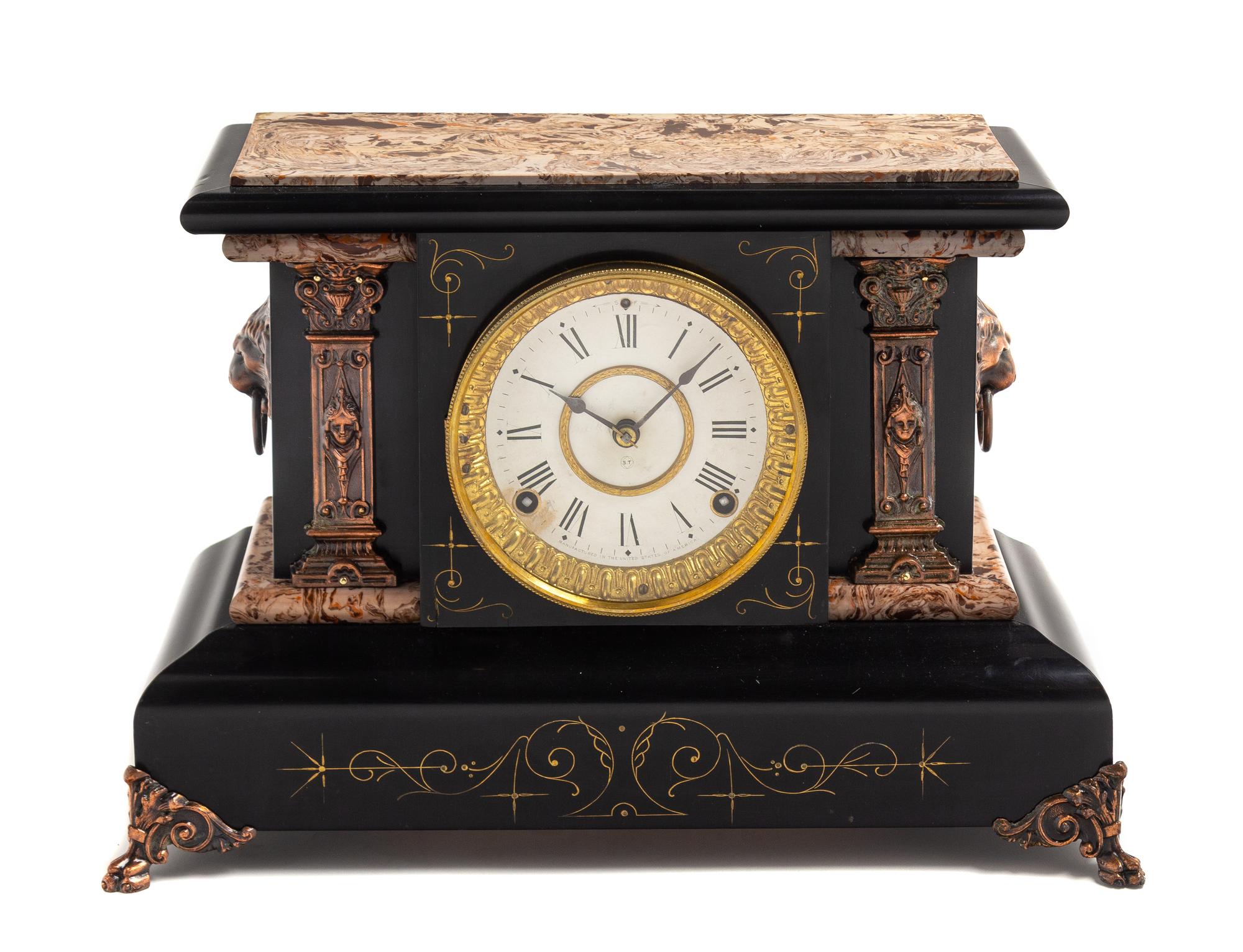 A French Slate and Marble Mantel Clock — LATE 19TH CENTURY