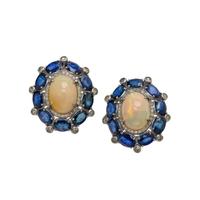 OPAL, SYNTHETIC SAPPHIRE AND DIAMOND EARRINGS