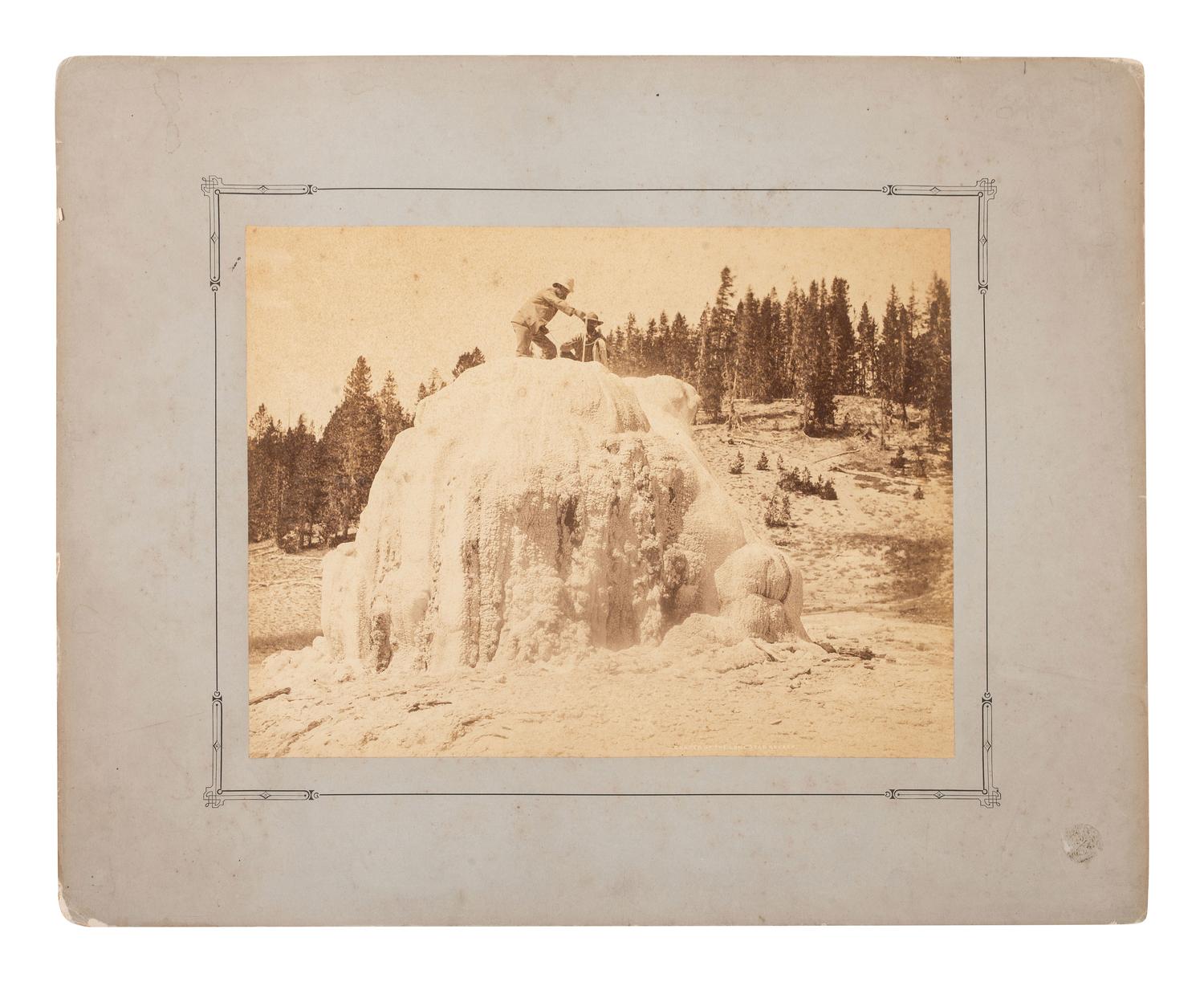 [WESTERN AMERICANA]. JACKSON, William Henry (1843-1942), photographer. A group of 2 albumen photographs of Yellowstone National Park, Wyoming. Ca 1870s.
