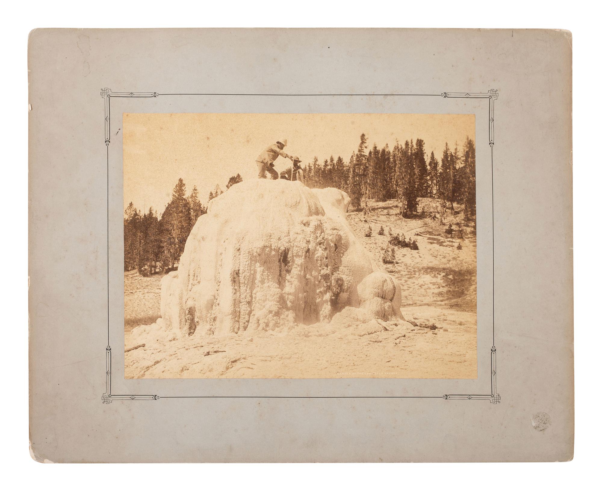 [WESTERN AMERICANA]. JACKSON, William Henry (1843-1942), photographer. A group of 2 albumen photographs of Yellowstone National Park, Wyoming. Ca 1870s.