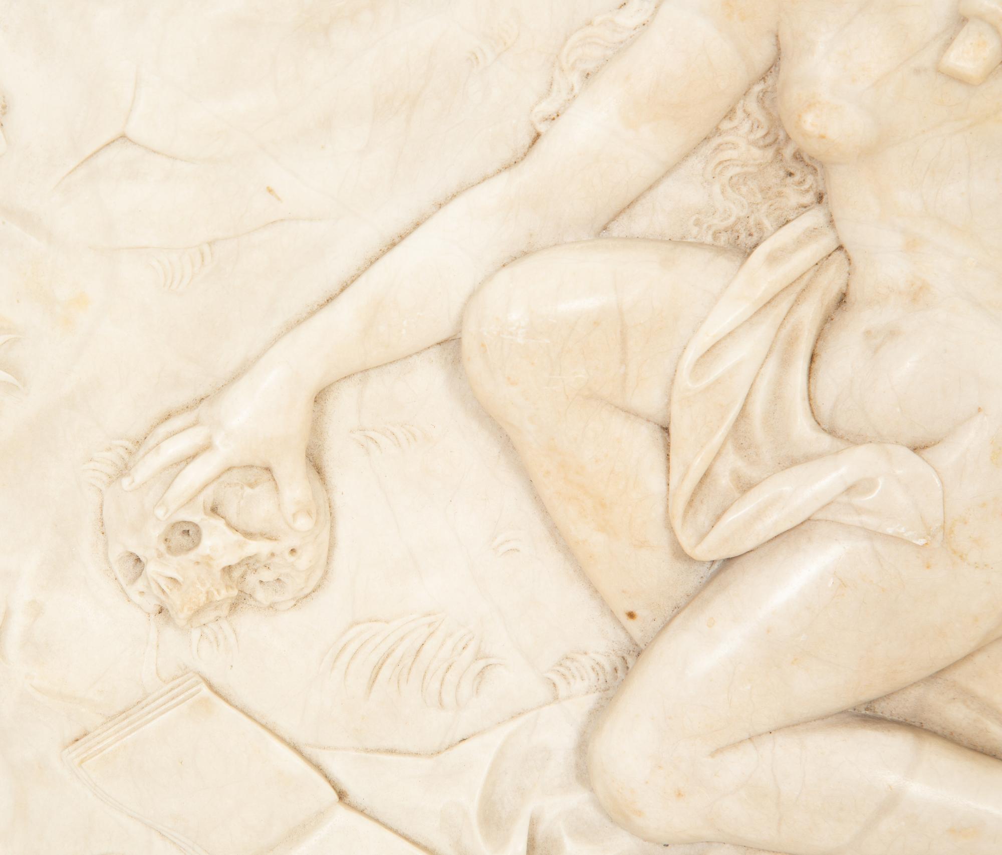 A Continental Carved Bas Relief Marble Devotional Plaque