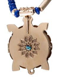 14K Gold Turtle Locket Necklace with Inlay