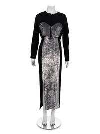 Geoffrey Beene Black Dress and Jacket with Silver Panne Velvet, 1980-90s