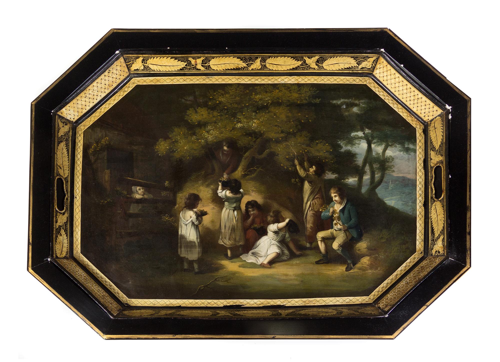 A Victorian Tole Painted Tray, 19TH CENTURY, Height 21 3/4 x width 33 x depth 24 inches. — 19TH CENTURY,