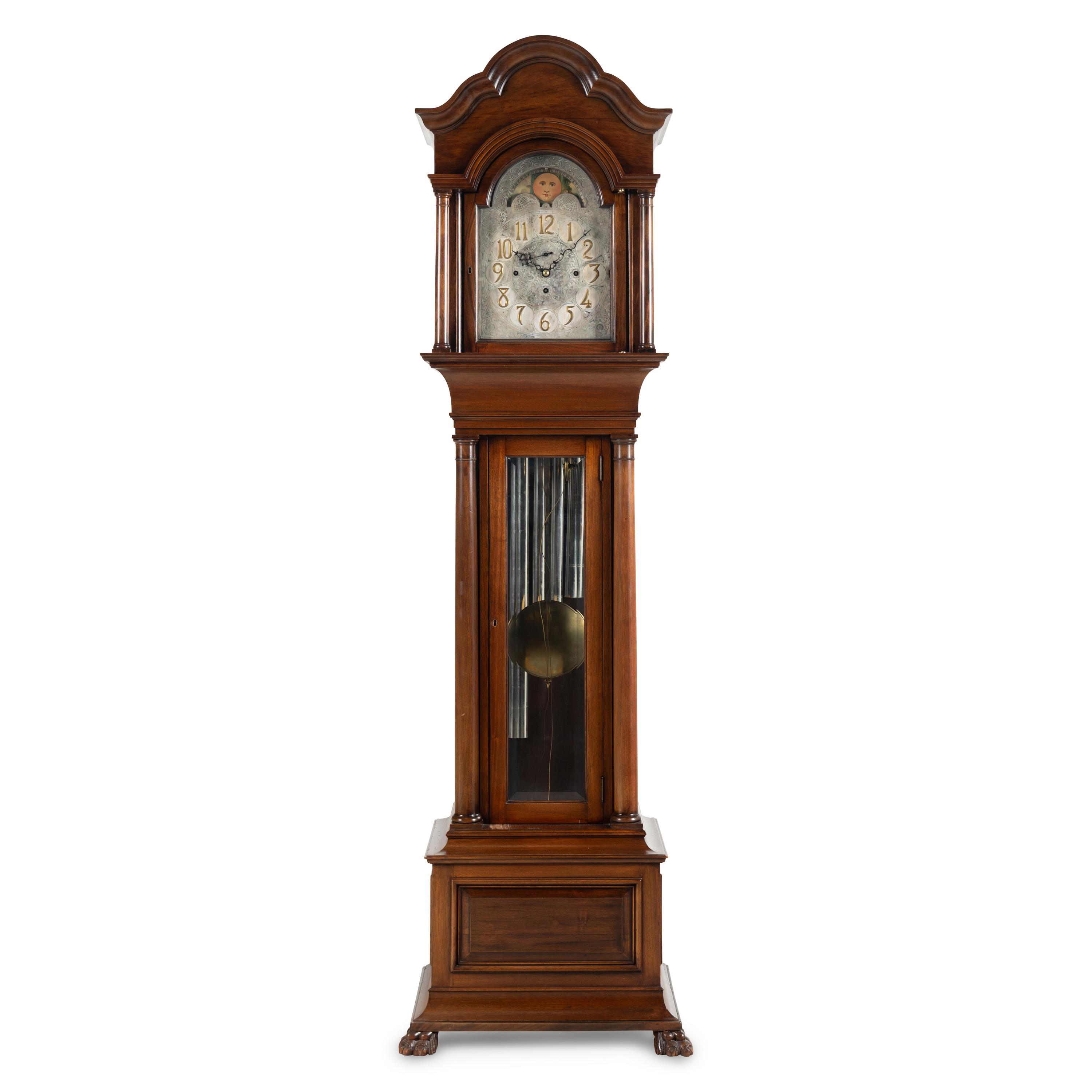 An American Mahogany Tube-Striking Longcase Clock