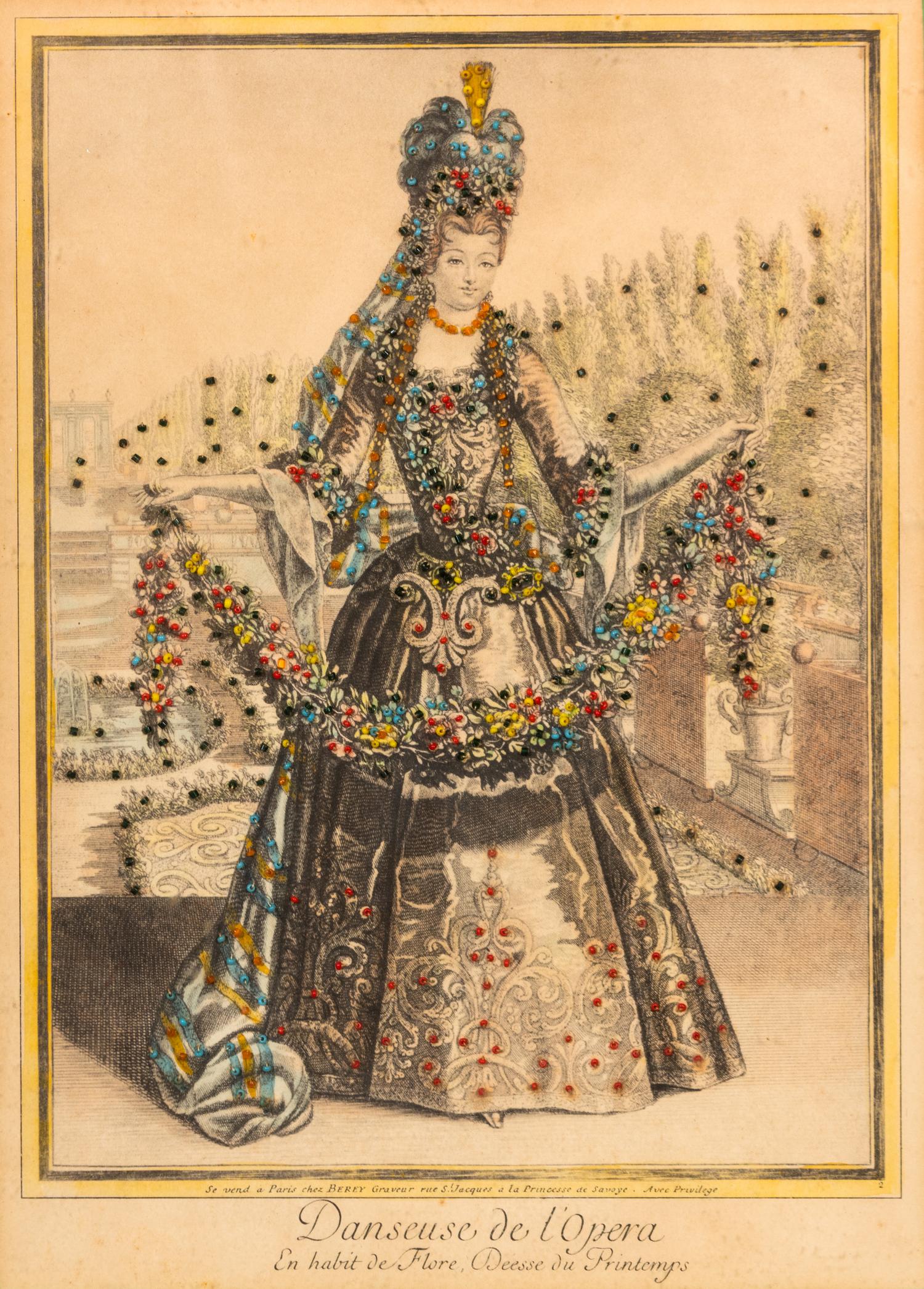 A Pair of Gilt Framed Hand Colored Gravure Prints