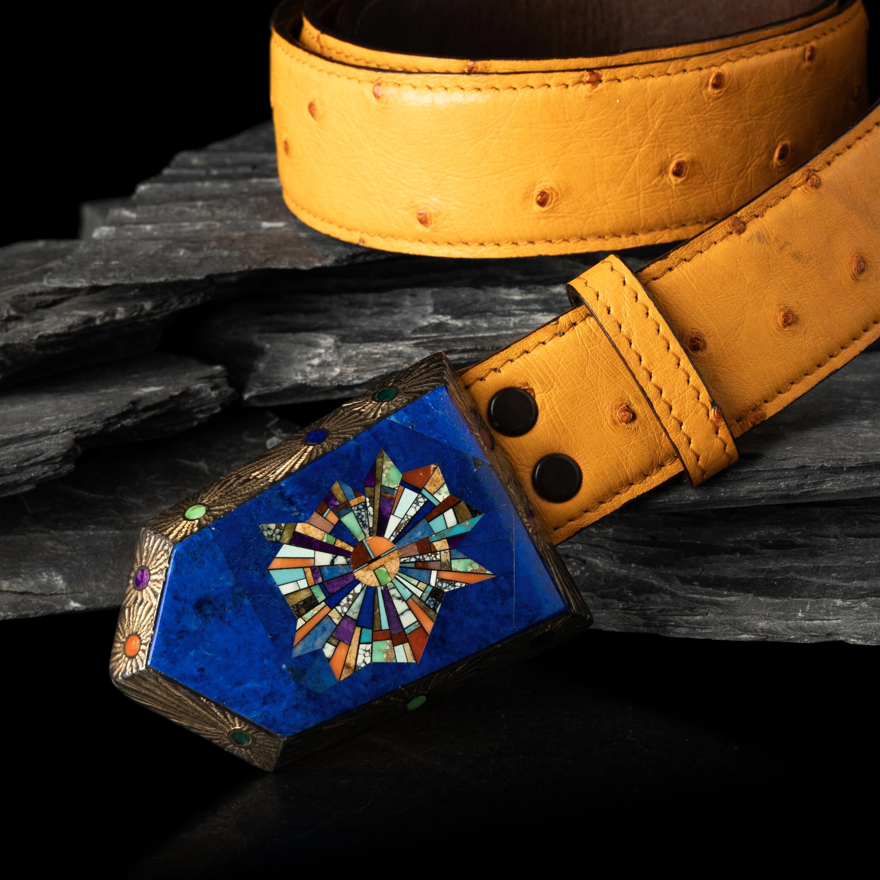 Alvin Yellowhorse (Diné, b. 1968) — Sterling Silver and Mosaic Inlay Belt Buckle