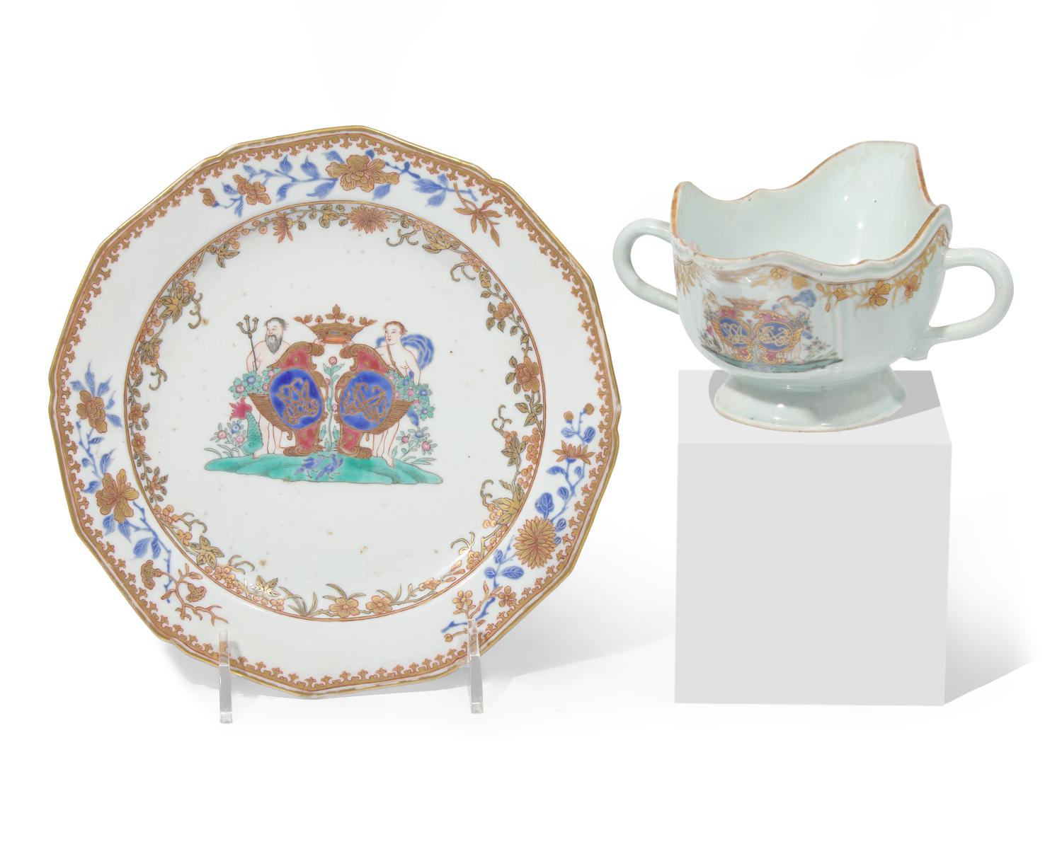 A group of seven Chinese Export porcelain tablewares made for the Danish & Scandinavian Market, circa 1750