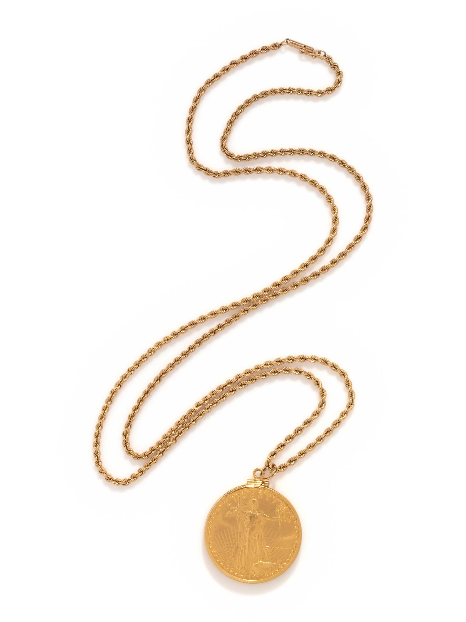 YELLOW GOLD AND COIN PENDANT/NECKLACE