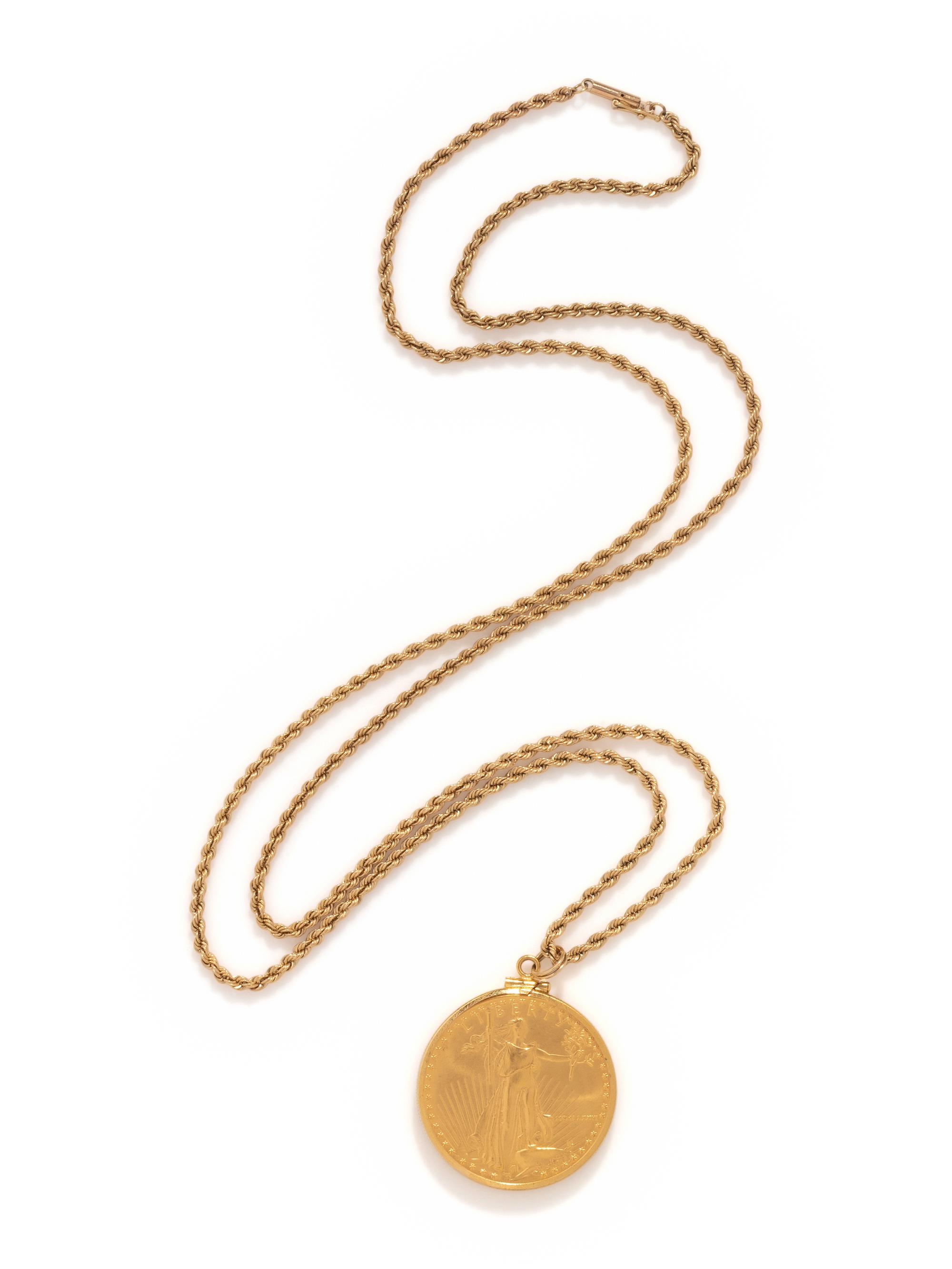 YELLOW GOLD AND COIN PENDANT/NECKLACE
