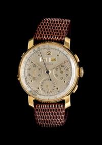A 14 Karat Yellow Gold Triple Calendar Chronograph Wristwatch, Eterna, Circa 1949,