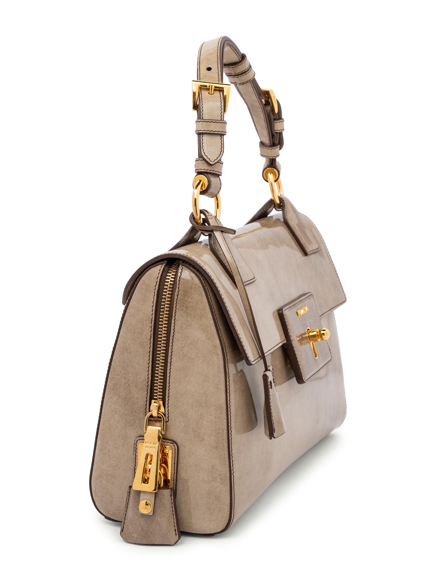 Prada Gray Patent Leather Flap Bag, 2000s