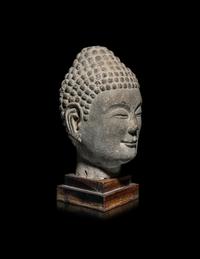 A Chinese Carved Stone Head of Buddha