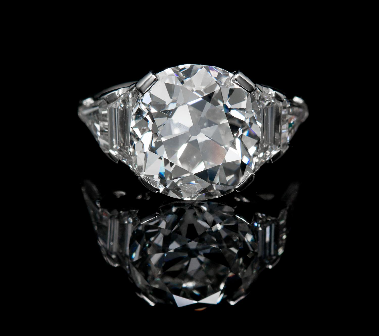 A Platinum and Antique Cushion Cut Diamond Ring, 4.80 dwts.