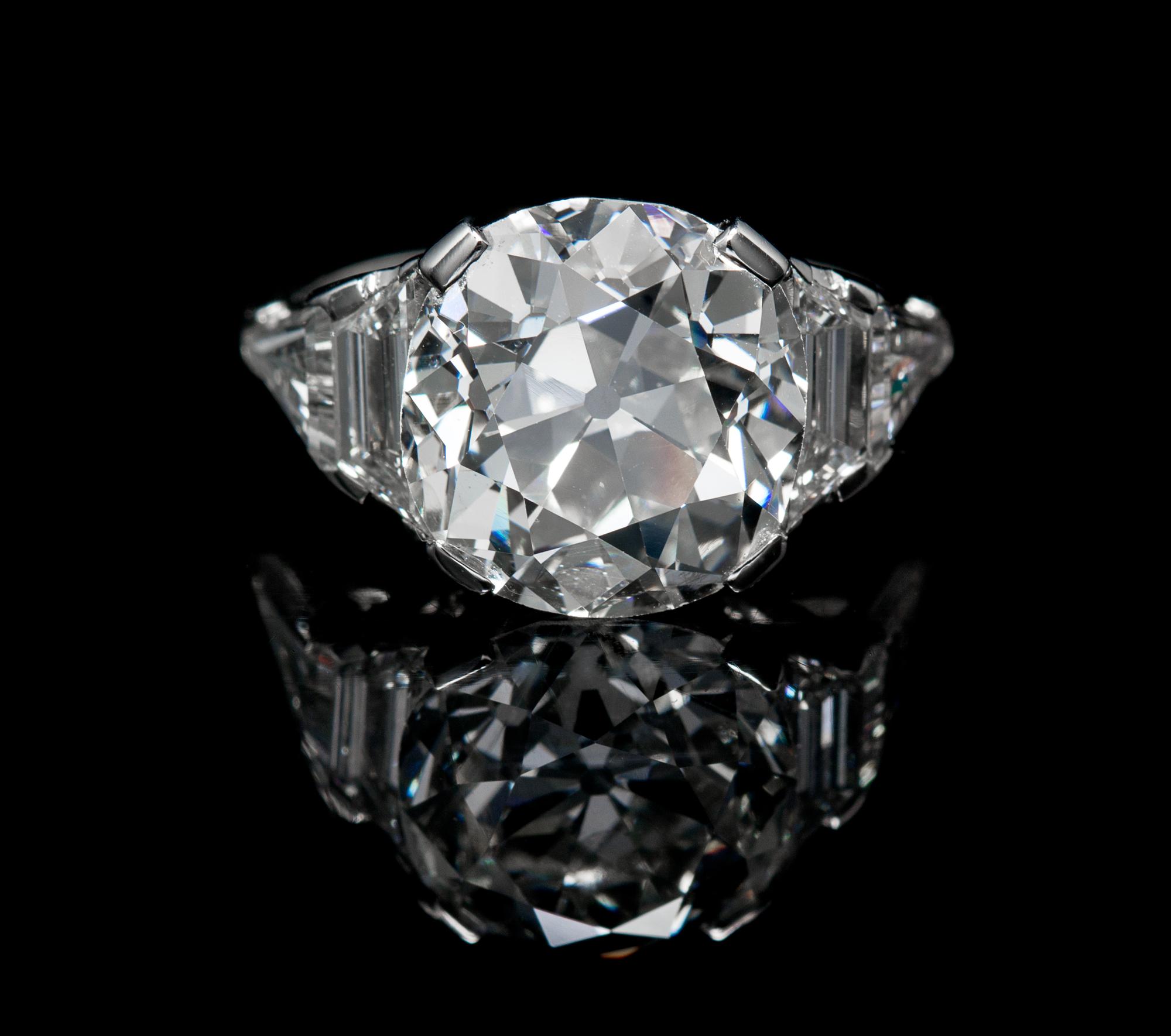 A Platinum and Antique Cushion Cut Diamond Ring, 4.80 dwts.