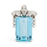 AQUAMARINE AND DIAMOND PENDANT/BROOCH