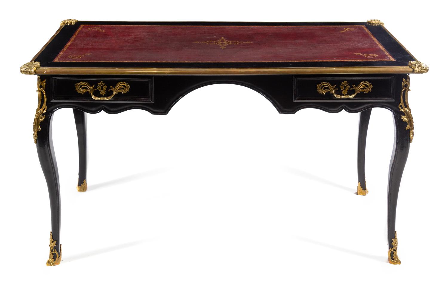 A Louis XV Style Gilt Bronze Mounted Lacquered Bureau Plat Height 29 x width 53 x depth 29 1/2 inches. — 18TH/19TH CENTURY