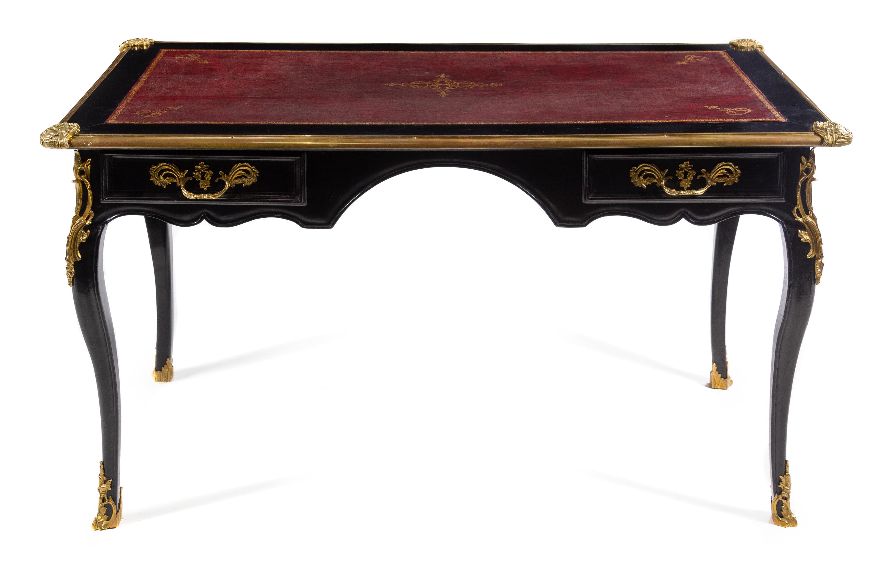 A Louis XV Style Gilt Bronze Mounted Lacquered Bureau Plat Height 29 x width 53 x depth 29 1/2 inches. — 18TH/19TH CENTURY