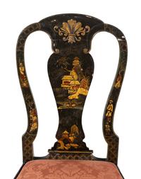 A Pair of Queen Anne Style Black Japanned Side Chairs
