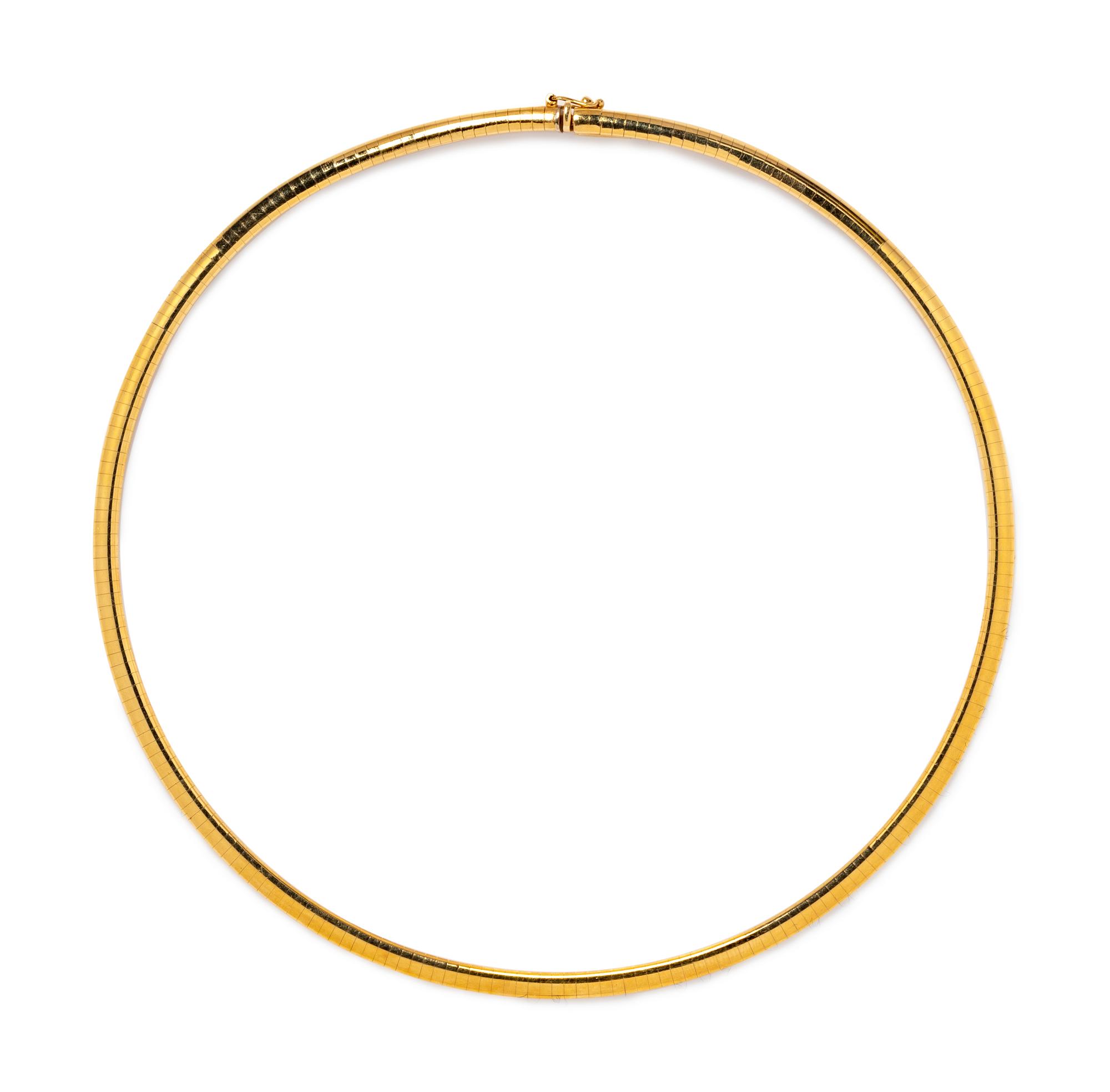 A 14 Karat Yellow Gold Omega Necklace,