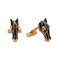 DAVID WEBB, YELLOW GOLD AND ENAMEL HORSE CUFFLINKS