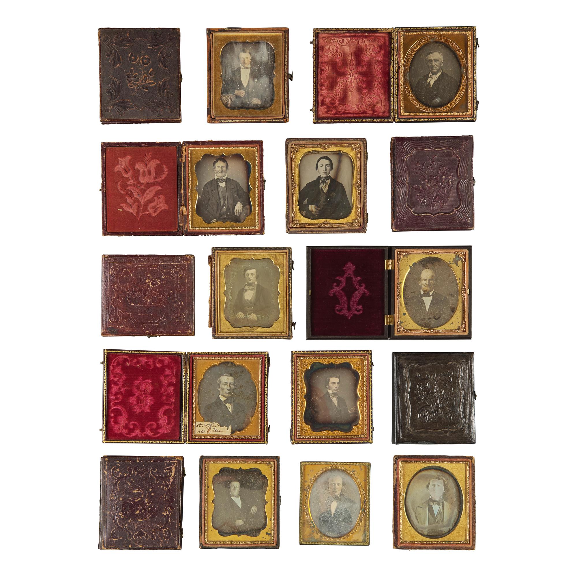 [Early Photography] Group of 22 Sixth Plate Daguerreotypes of Men