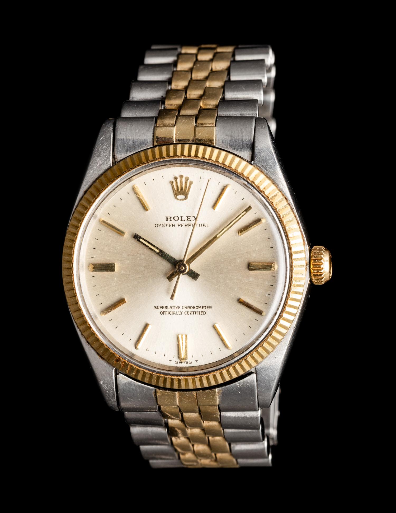 ROLEX, REF. 1005 STAINLESS STEEL AND 18K YELLOW GOLD 'OYSTER PERPETUAL' WATCH