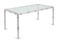 A Brass Mounted Aluminum Glass-Top Dining Table
