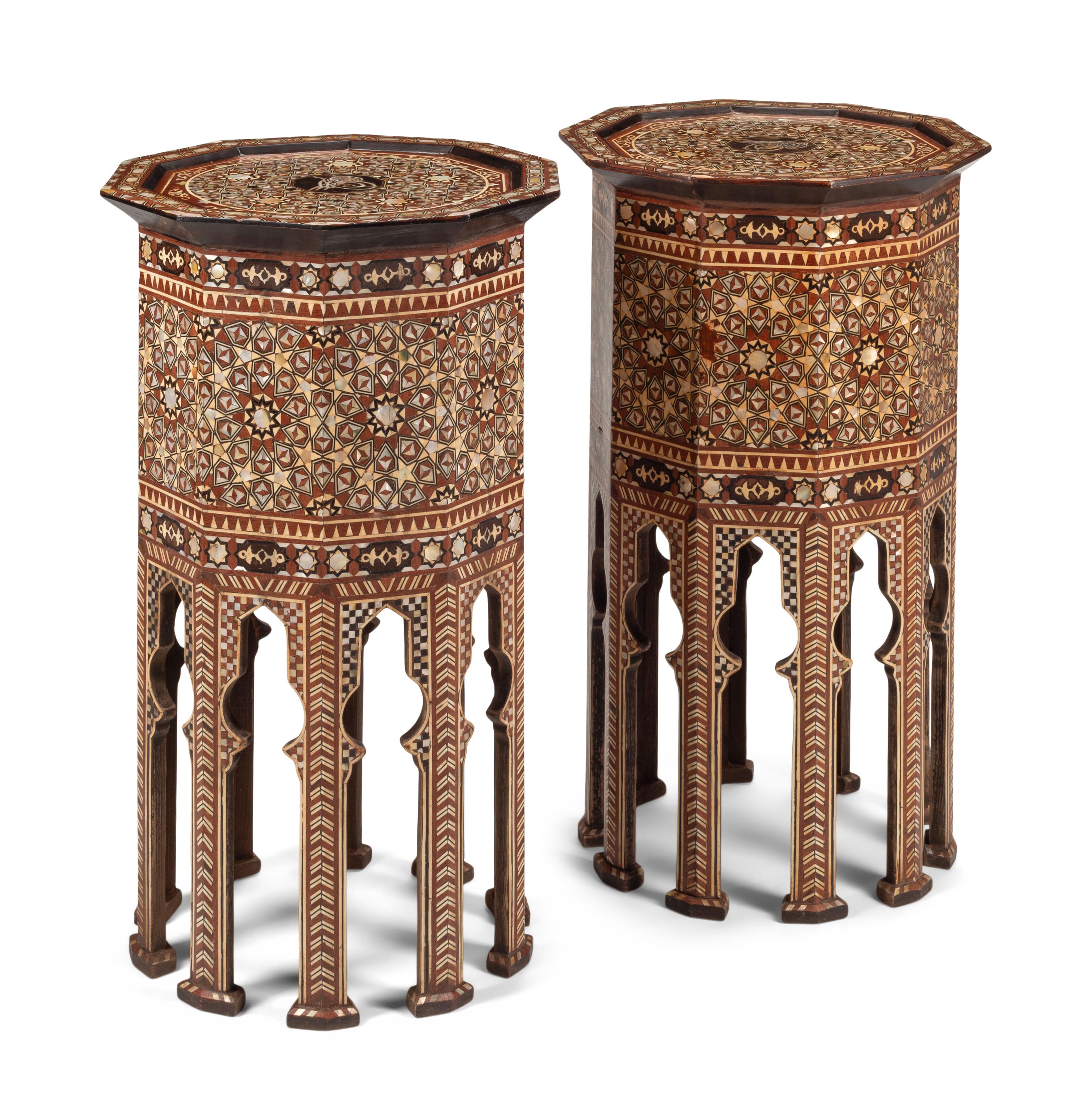 A Pair of Levantine Mother-of-Pearl Inlaid Marquetry Side Tables