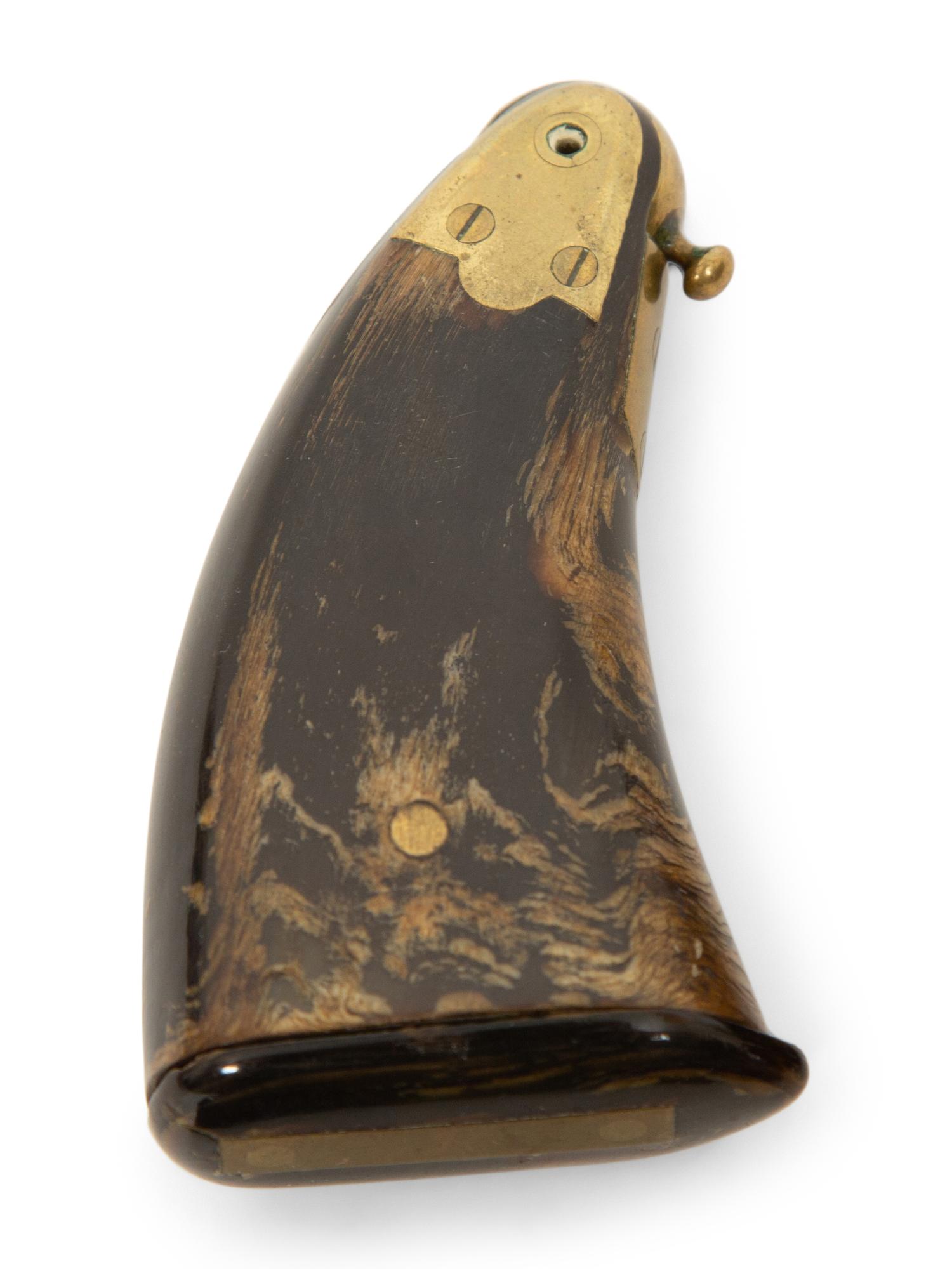A Group of Six English Carved and Inlaid Horn Snuff Boxes and Cases