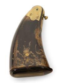 A Group of Six English Carved and Inlaid Horn Snuff Boxes and Cases