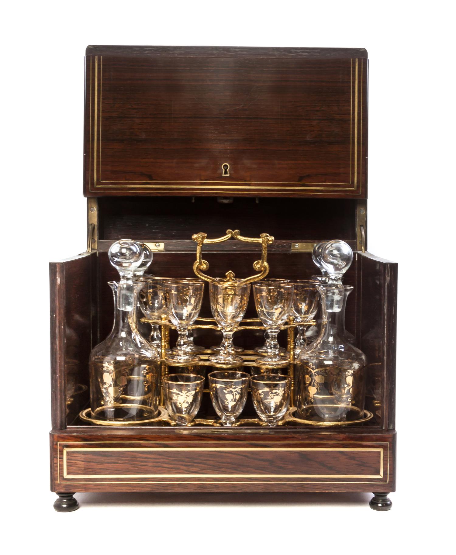 A Regency Style Rosewood Liquor Chest, Height 11 x width 12 1/8 x depth 9 inches.